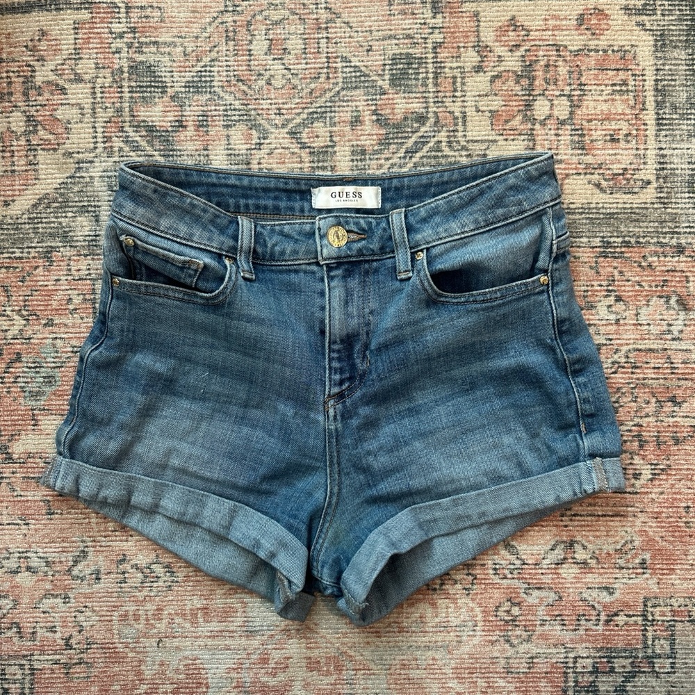 Guess Medium Blue Rolled-Cuff Denim Shorts